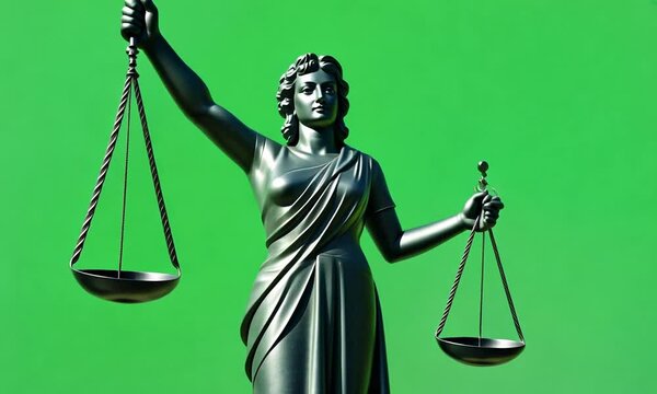 scales of justice on green background