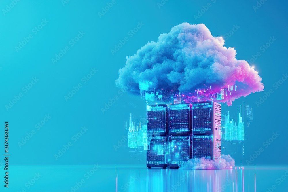 Aufkleber Cloud Computing with Data Server Racks and Network Connections