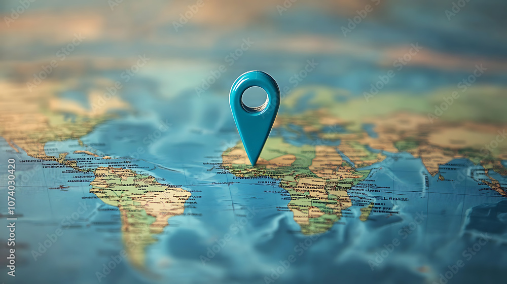 Aufkleber blue location pin on digital world map indicating navigation and geolocation technology