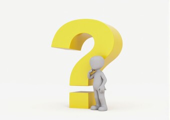 gray man 3d model thoughtful next to him question mark