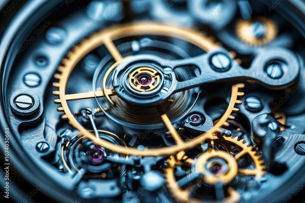 Poster close-up of a complex mechanical watch movement