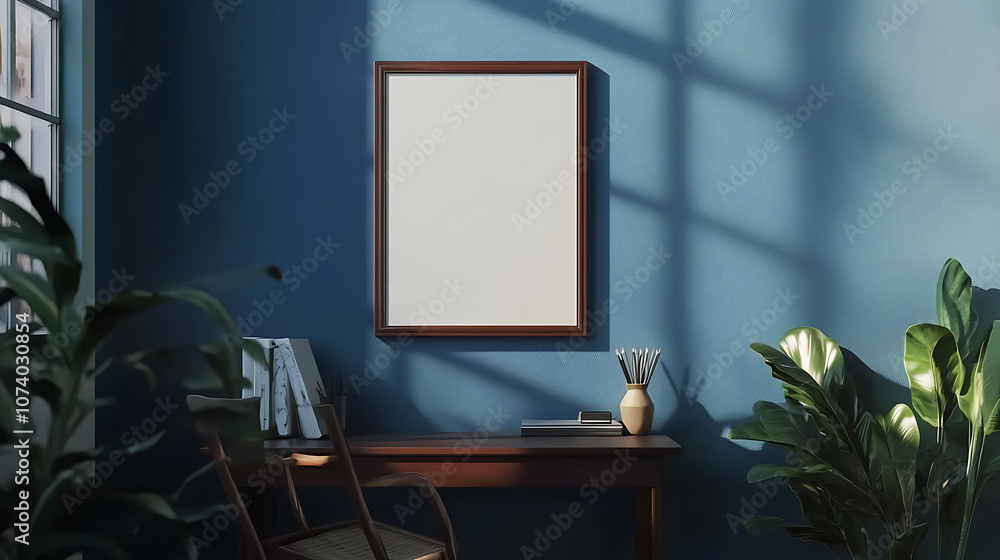 Poster blank framed a2 poster mockup on stylish apartment wall ready for customization 3d rendering