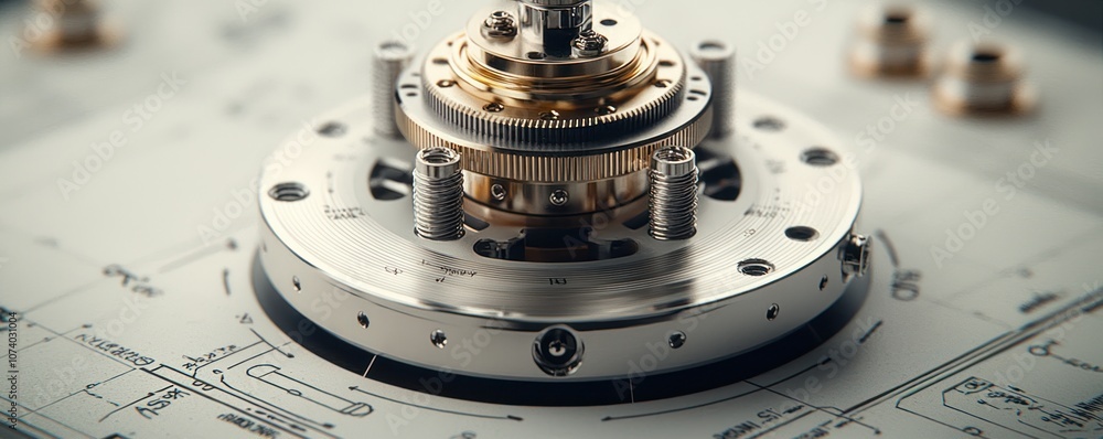 Poster Close-up of a Precision Mechanical Device with Gears and Screws