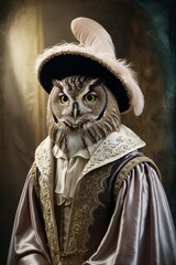 Majestic and Noble: An Owl Illustrated with Medieval Splendor and Renaissance Detail, In the Style of Shakespeare: An Elegant Owl Embodying Renaissance Majesty and Knowledge