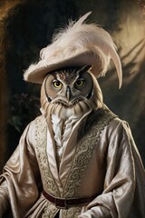 Noble Elegance in Feathers: An Owl Brought to Life in the Lavish Style of Renaissance Art