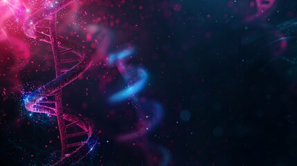 Obraz premium Abstract DNA Spin Microscopic View of Human Genome Structure on Dark Background