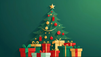 Fototapeta premium Matte Christmas background in red, green, and gold, traditional festive design
