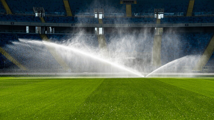 watering the grass at the football stadium - Silesian Stadium - Poland