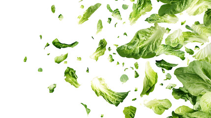Falling lettuce salad leaves isolated on white background hyperrealistic png