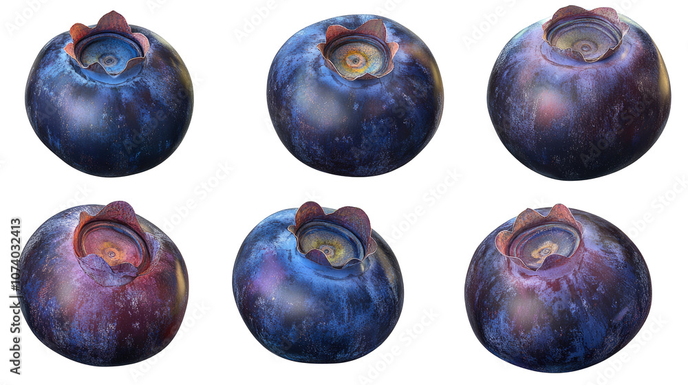 Aufkleber colorful blueberries collection on transparent background for display generative ai