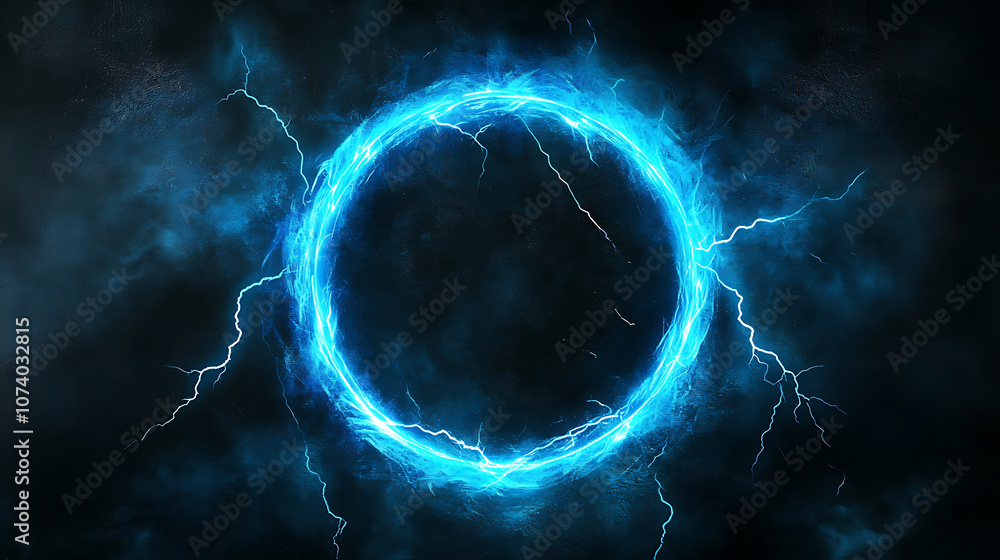 Aufkleber futuristic glowing blue hologram circles with lightning plasma portal isolated on black digital abst