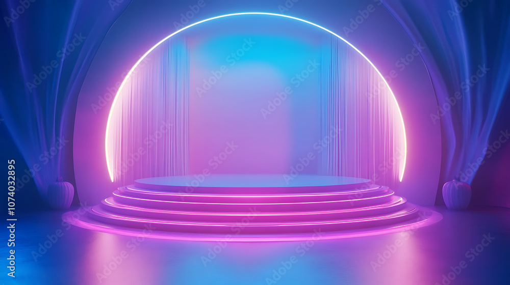 Poster futuristic spotlight stage with vivid blue gradient for product showcase 3d rendering