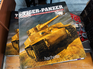 Fototapeta premium Tiger Tank Model Book at Flea Market