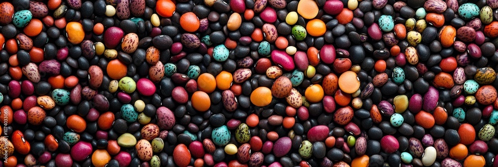 Aufkleber A vibrant arrangement of colorful beans, lentils, and seeds forms a striking abstract pattern that captivates the eye. Generative AI