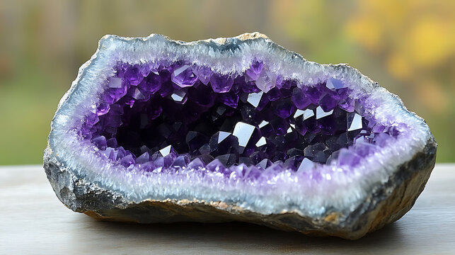 Glistening amethyst geode semiprecious natural stone crystal macro photography