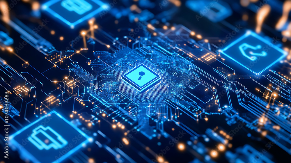 Aufkleber intricate blue circuit diagram representing endpoint security in cyber technology