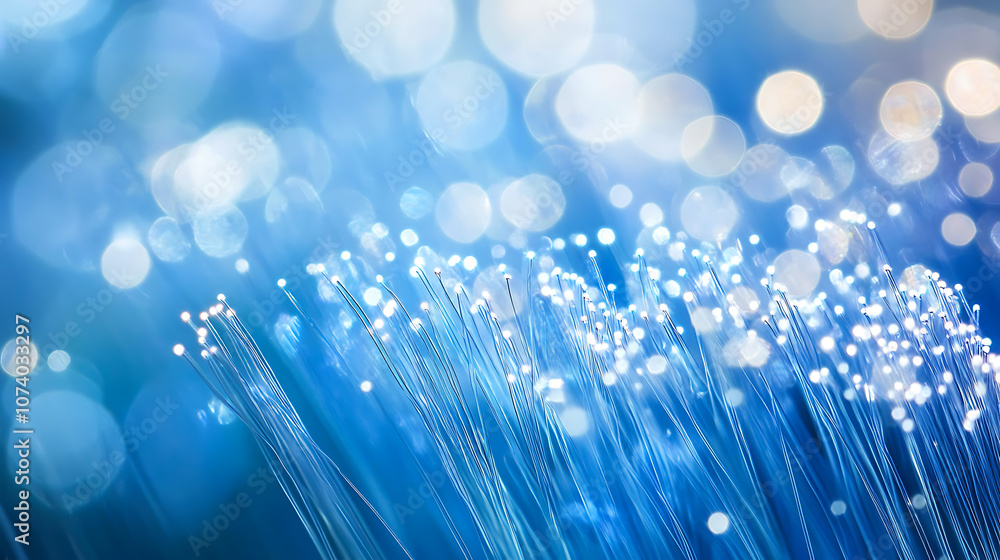 Poster intricate network cables on shimmering fiber optic background data center infrastructure closeup