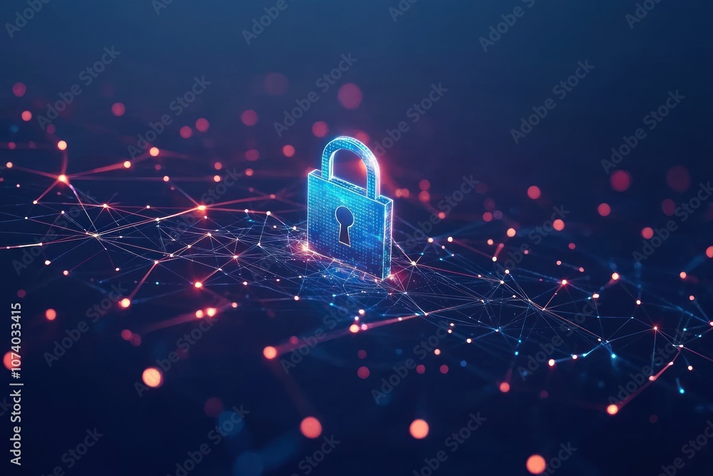 Aufkleber Digital Lock Icon on a Network of Lines and Points