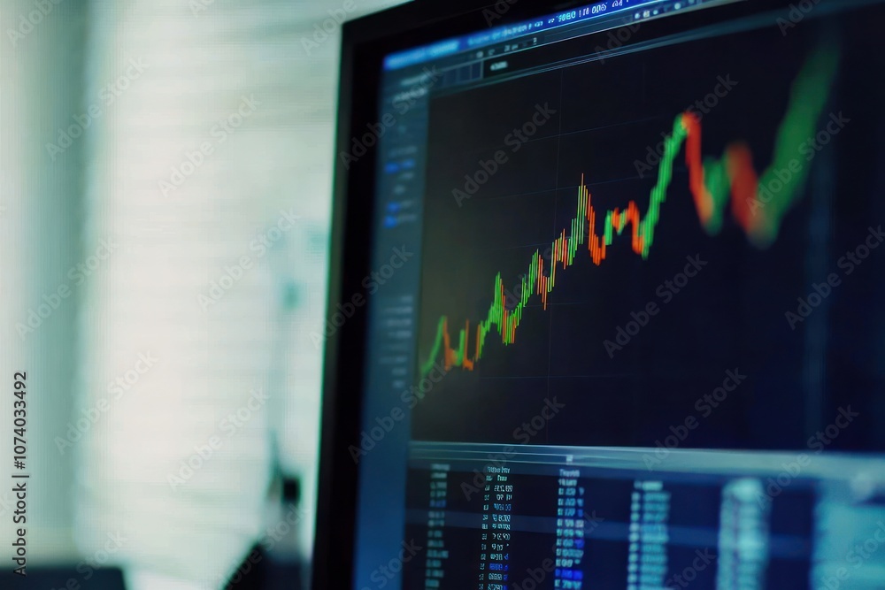 Poster Close-up of a Computer Screen Displaying a Stock Market Chart