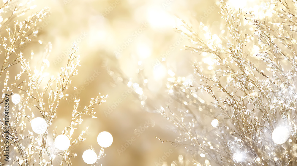 Aufkleber light silver and gold background with fireworks and bokeh lights