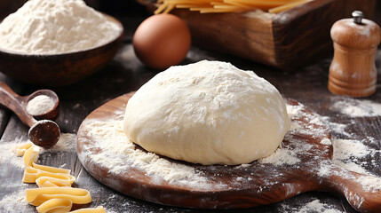 Fototapeta premium Making homemade italian pasta with fresh dough and flour food photo