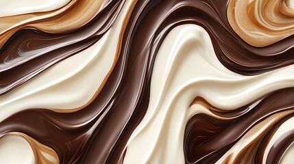 Luxurious chocolate background with smooth flowing brown and white melted cocoa food illustration