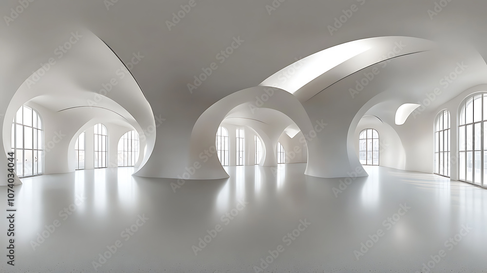 Poster minimalist empty white room interior with embedded square ceiling lamps 360degree hdri panorama 3d r