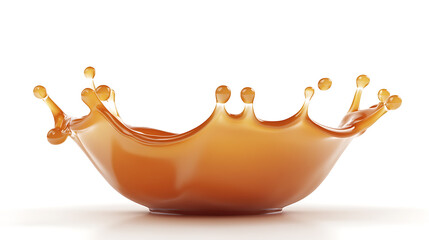 Mouthwatering caramel splash with smooth glossy texture isolated on white