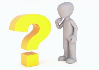 gray man 3d model thoughtful next to him question mark