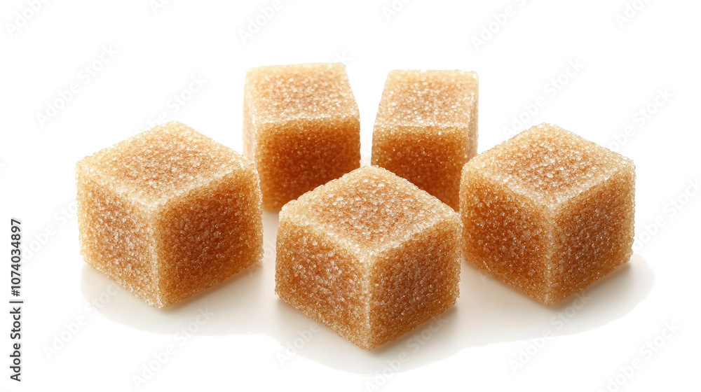 Poster brown sugar cubes isolated on a transparent background in a collection generative ai