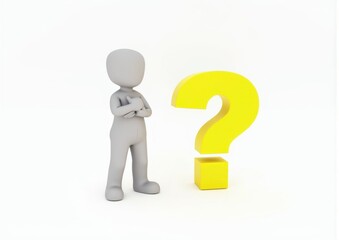 gray man 3d model thoughtful next to him question mark