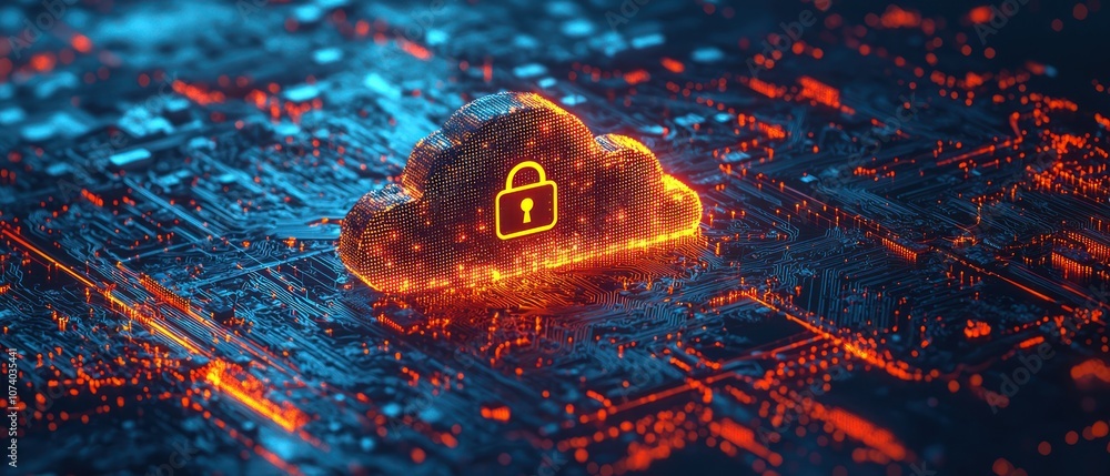 Aufkleber Secure Cloud Network with a Padlock on a Circuit Board