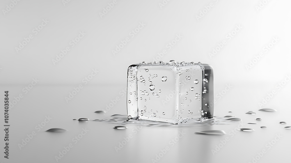 Poster realistic ice cube with water drops on white background high resolution png