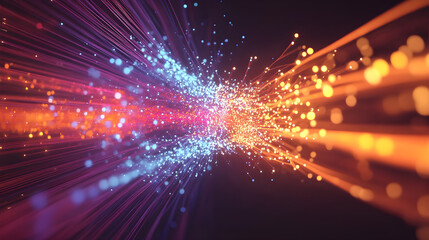 Fototapeta premium Quantum particle collision experiment visualized with vibrant particle trails