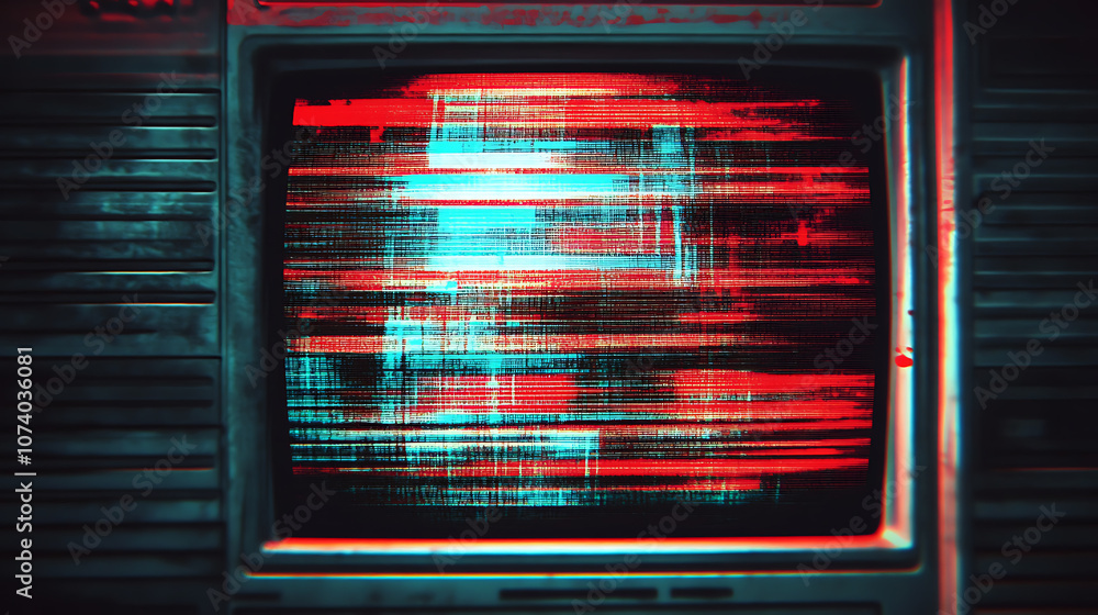 Poster Retro vhs scanlines and tv static noise overlay pattern pixel glitch texture dystopian backdrop