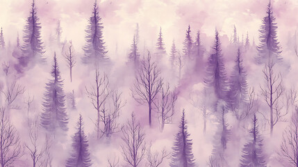 Obraz premium Seamless pattern of misty forest hand painted watercolor illustration