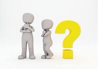 gray man 3d model thoughtful next to him question mark