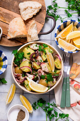 Traditional Italian Potato Salad with Octopus.