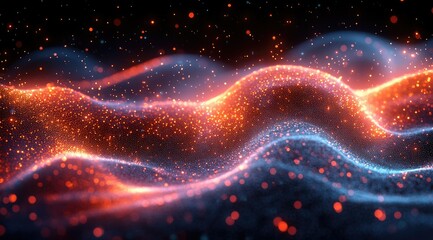 Obraz premium Abstract glowing wave with particles in red and blue.