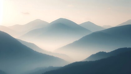 Fototapeta premium Calming minimalist mountain scene with soft fog, nature-inspired designs and tranquil backgrounds