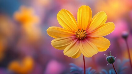 Obraz premium Vibrant yellow flower with dreamy pastel background for nature and floral design concepts