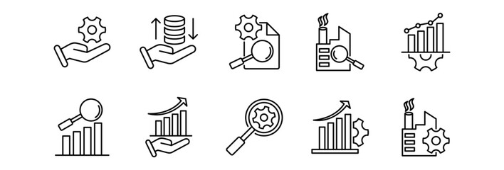 Setting Business line icon set. Editable stroke template