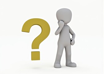 gray man 3d model thoughtful next to him question mark