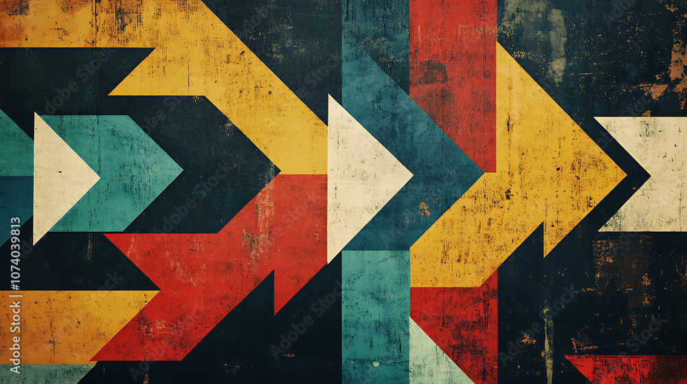 Poster A retro-style background with textured arrows moving in one direction, representing progress and forward movement