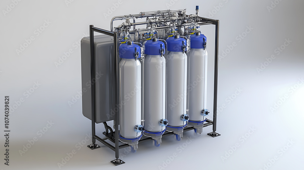 Poster a reverse osmosis unit filtering water, highlighting the advanced filtration system and water recycl