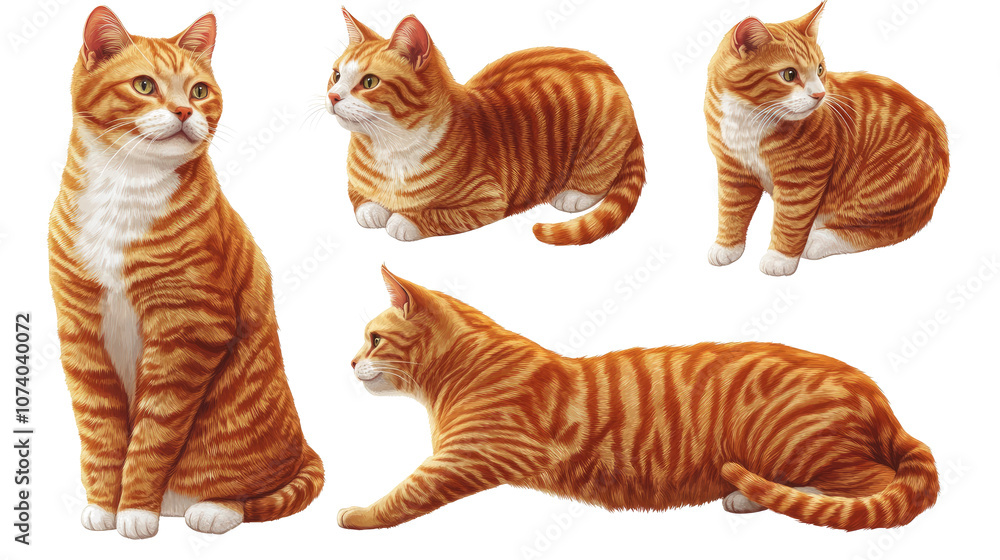Poster curious cats exploring their surroundings in various poses generative ai