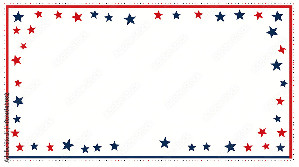 Poster red, white and blue border simple design with flat color blocks on a white background