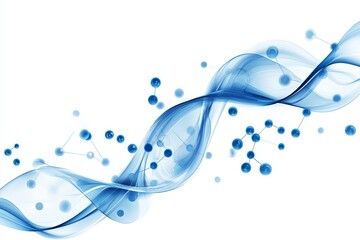 A blue abstract representation of molecular structures and fluid shapes in a scientific context