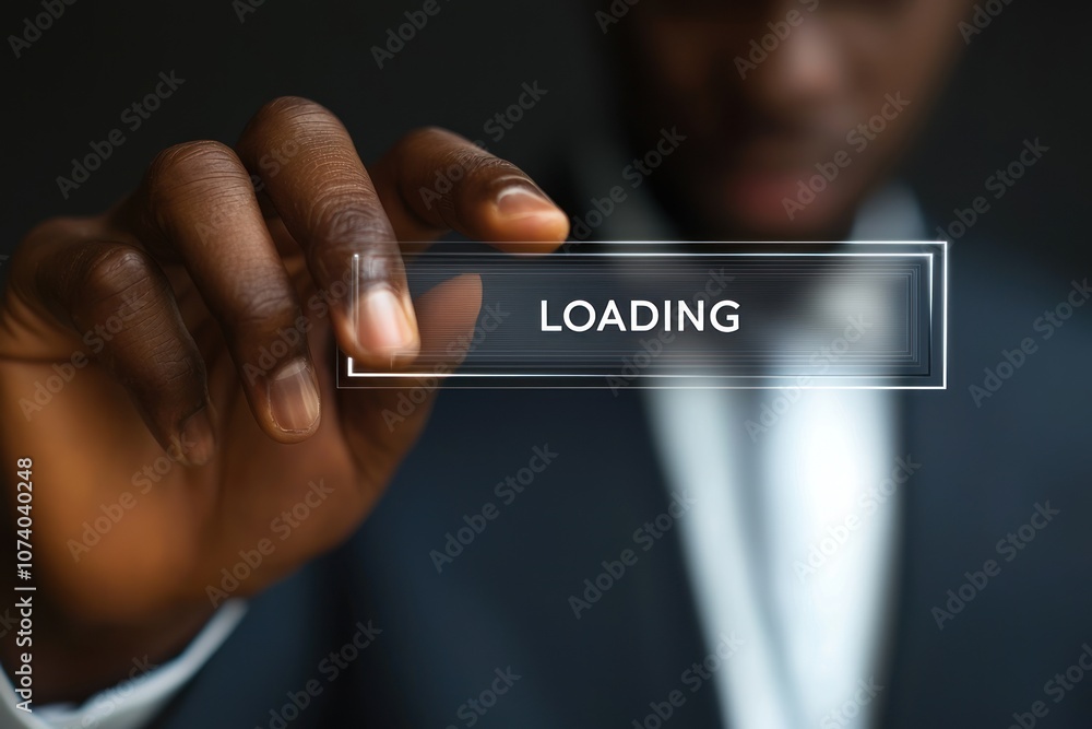 Poster a man's finger pressing a transparent loading button