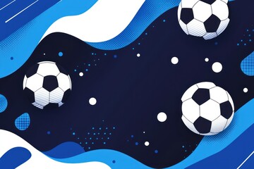 Three Soccer Balls on a Blue and White Abstract Background